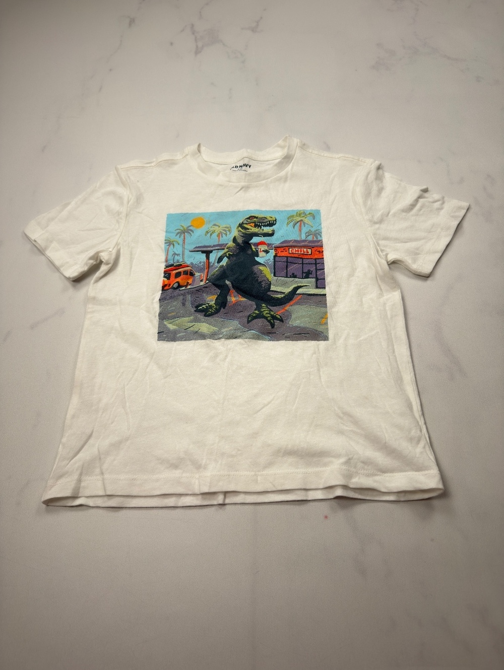 Old Navy Graphic Tee Dinosaur White 2010s Retro - Boys M